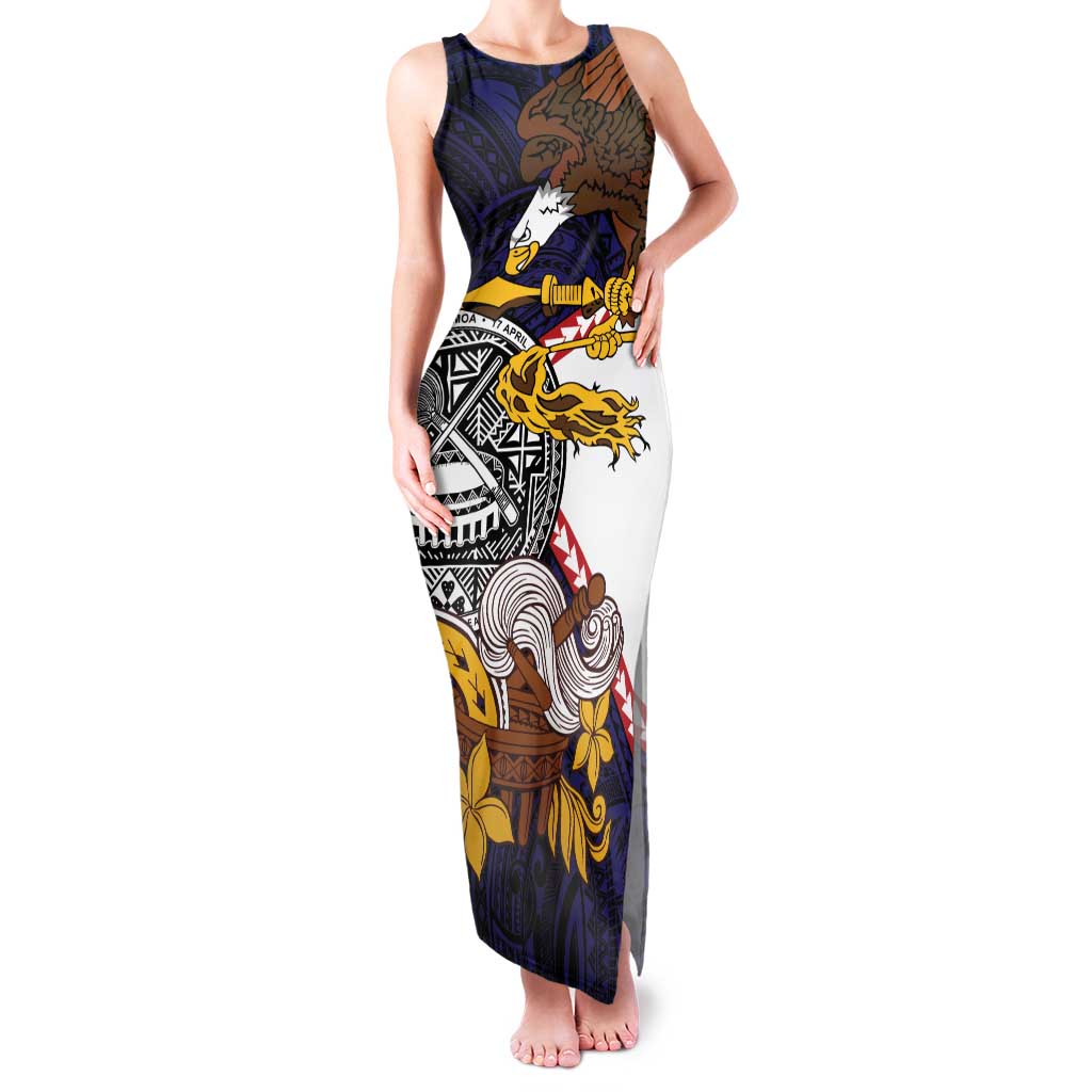 American Samoa Eagle Kava Bowl Family Matching Tank Maxi Dress and Hawaiian Shirt Plumeria Polynesian Pattern