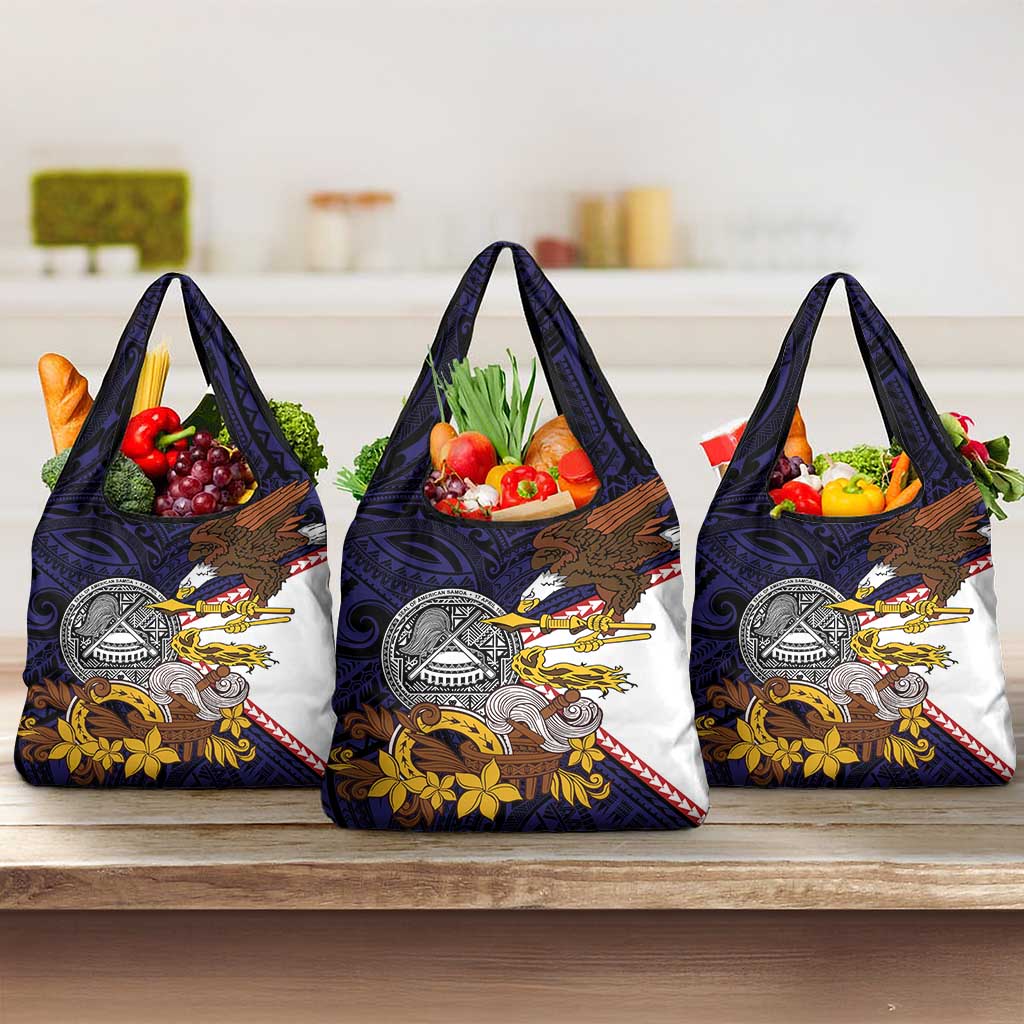 American Samoa Eagle Kava Bowl Grocery Bag Plumeria Polynesian Pattern LT01 3-pack One Size Black - Polynesian Pride