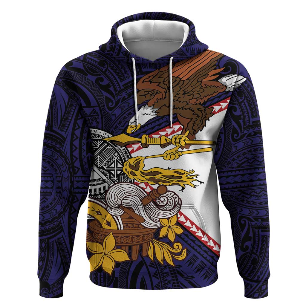 American Samoa Eagle Kava Bowl Hoodie Plumeria Polynesian Pattern