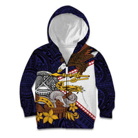 American Samoa Eagle Kava Bowl Kid Hoodie Plumeria Polynesian Pattern