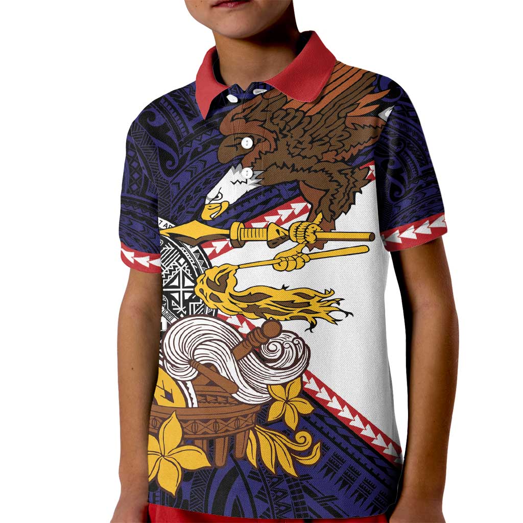 American Samoa Eagle Kava Bowl Kid Polo Shirt Plumeria Polynesian Pattern