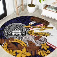 American Samoa Eagle Kava Bowl Round Carpet Plumeria Polynesian Pattern