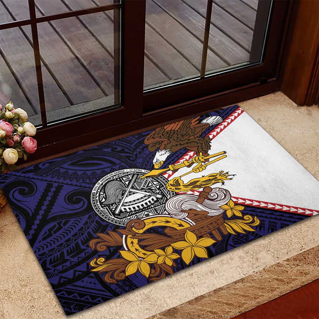 American Samoa Eagle Kava Bowl Rubber Doormat Plumeria Polynesian Pattern