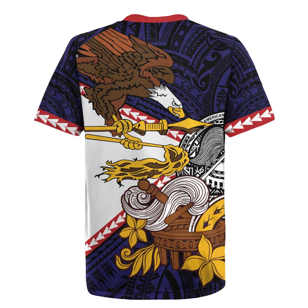 American Samoa Eagle Kava Bowl Rugby Jersey Plumeria Polynesian Pattern