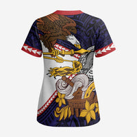 American Samoa Eagle Kava Bowl Scrub Top Plumeria Polynesian Pattern - Polynesian Pride