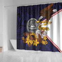American Samoa Eagle Kava Bowl Shower Curtain Plumeria Polynesian Pattern