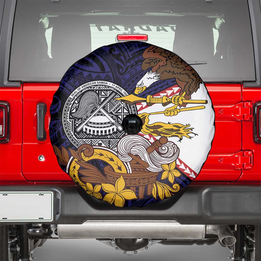 American Samoa Eagle Kava Bowl Spare Tire Cover Plumeria Polynesian Pattern