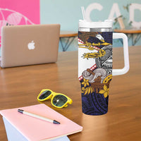 American Samoa Eagle Kava Bowl Tumbler With Handle Plumeria Polynesian Pattern LT01 - Polynesian Pride