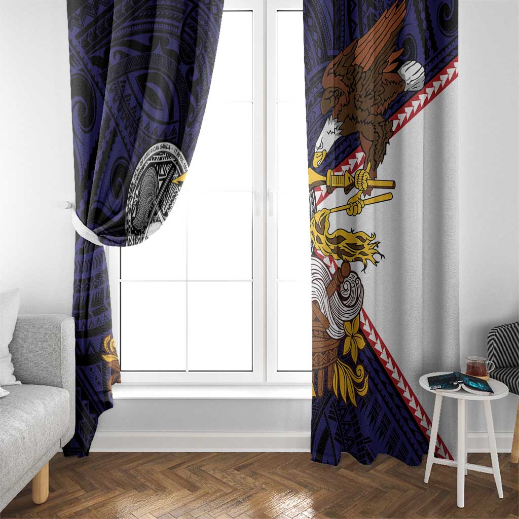 American Samoa Eagle Kava Bowl Window Curtain Plumeria Polynesian Pattern LT01 - Polynesian Pride