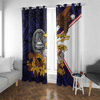 American Samoa Eagle Kava Bowl Window Curtain Plumeria Polynesian Pattern LT01 With Grommets Black - Polynesian Pride