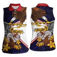 American Samoa Eagle Kava Bowl Women Sleeveless Polo Shirt Plumeria Polynesian Pattern