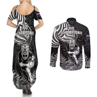 New Zealand Silver Fern Rugby Couples Matching Summer Maxi Dress and Long Sleeve Button Shirts Maori Tiki Player With Ta Moko Tribal LT01 - Polynesian Pride