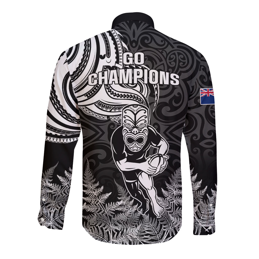 New Zealand Silver Fern Rugby Long Sleeve Button Shirt Maori Tiki Player With Ta Moko Tribal LT01 - Polynesian Pride