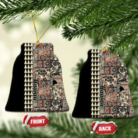 Hawaiian Quilt Ceramic Ornament Hibiscus Kakau Vintage Style LT01 Bell Flake Beige - Polynesian Pride