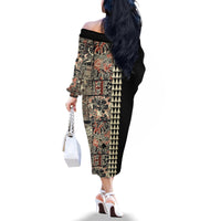 Hawaiian Quilt Family Matching Off Shoulder Long Sleeve Dress and Hawaiian Shirt Hibiscus Kakau Vintage Style LT01 - Polynesian Pride