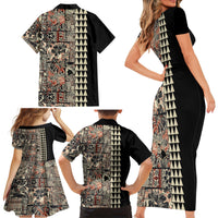 Hawaiian Quilt Family Matching Short Sleeve Bodycon Dress and Hawaiian Shirt Hibiscus Kakau Vintage Style LT01 - Polynesian Pride