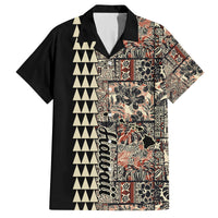 Hawaiian Quilt Family Matching Summer Maxi Dress and Hawaiian Shirt Hibiscus Kakau Vintage Style LT01 Dad's Shirt - Short Sleeve Beige - Polynesian Pride