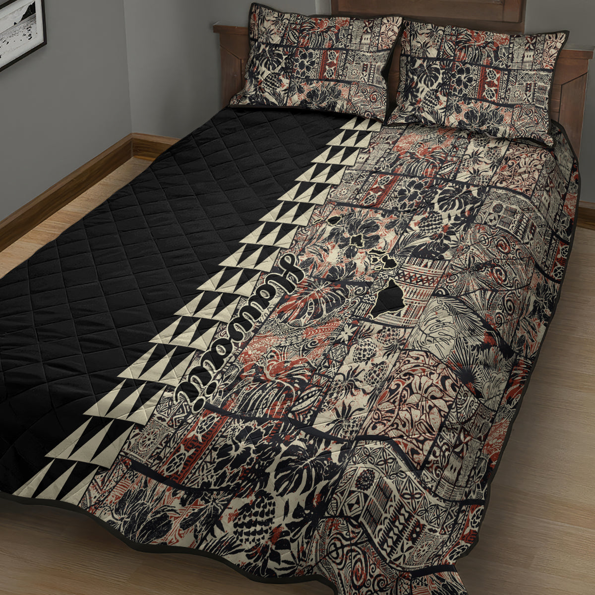 Hawaiian Quilt Quilt Bed Set Hibiscus Kakau Vintage Style LT01 - Polynesian Pride