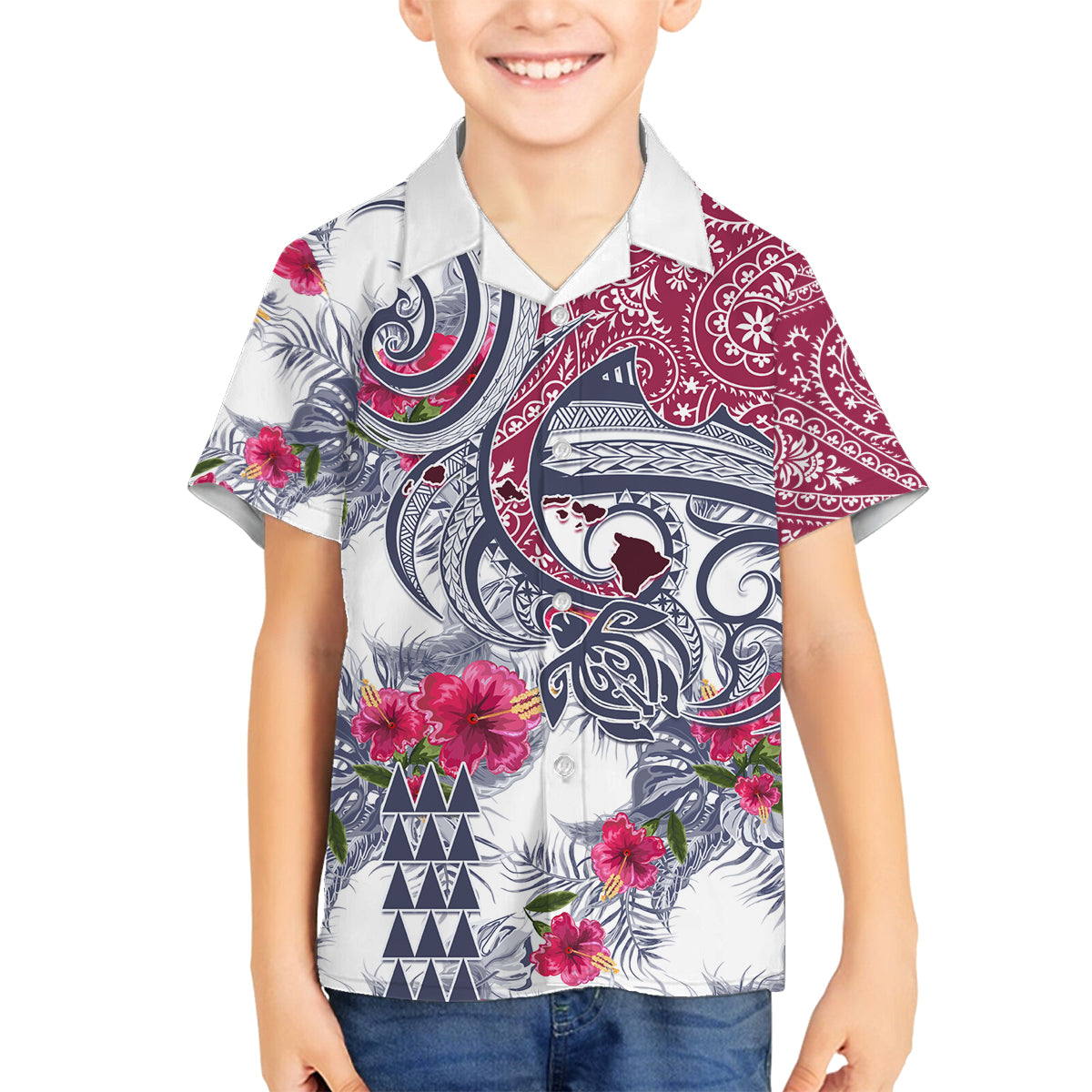 Hawaii Kakau Mix Paisley Pattern Family Matching Summer Maxi Dress and Hawaiian Shirt Polynesian Tropical Unique Style LT01 Son's Shirt White - Polynesian Pride