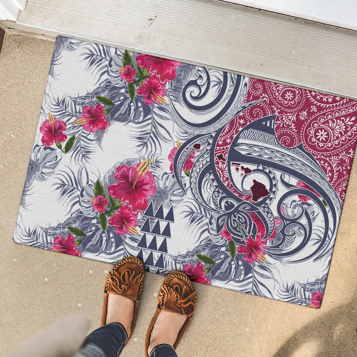Hawaii Kakau Mix Paisley Pattern Rubber Doormat Polynesian Tropical Unique Style LT01 - Polynesian Pride