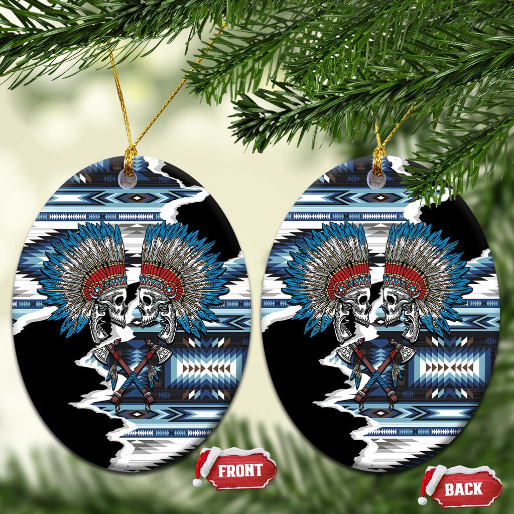 Native American Chief Skull With Axe Ceramic Ornament - Polynesian Pride