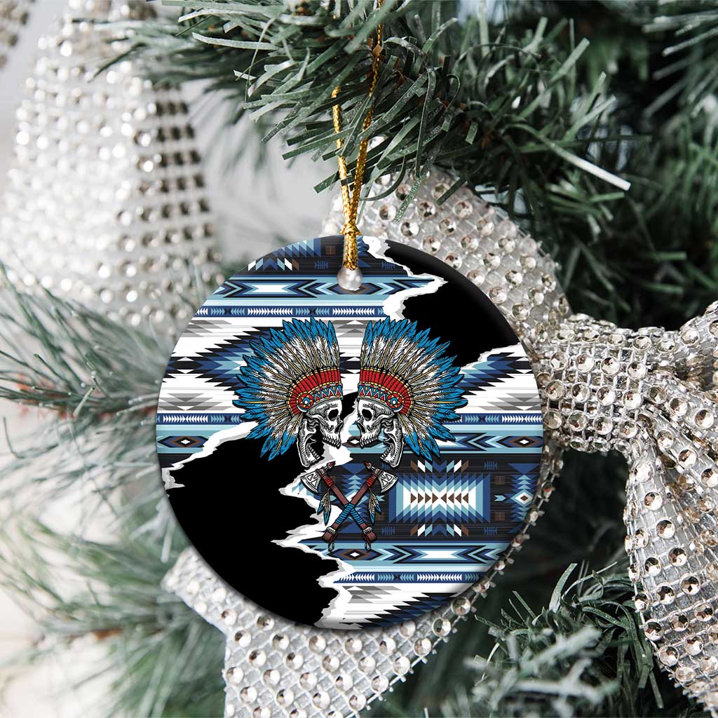 Native American Chief Skull With Axe Ceramic Ornament - Polynesian Pride
