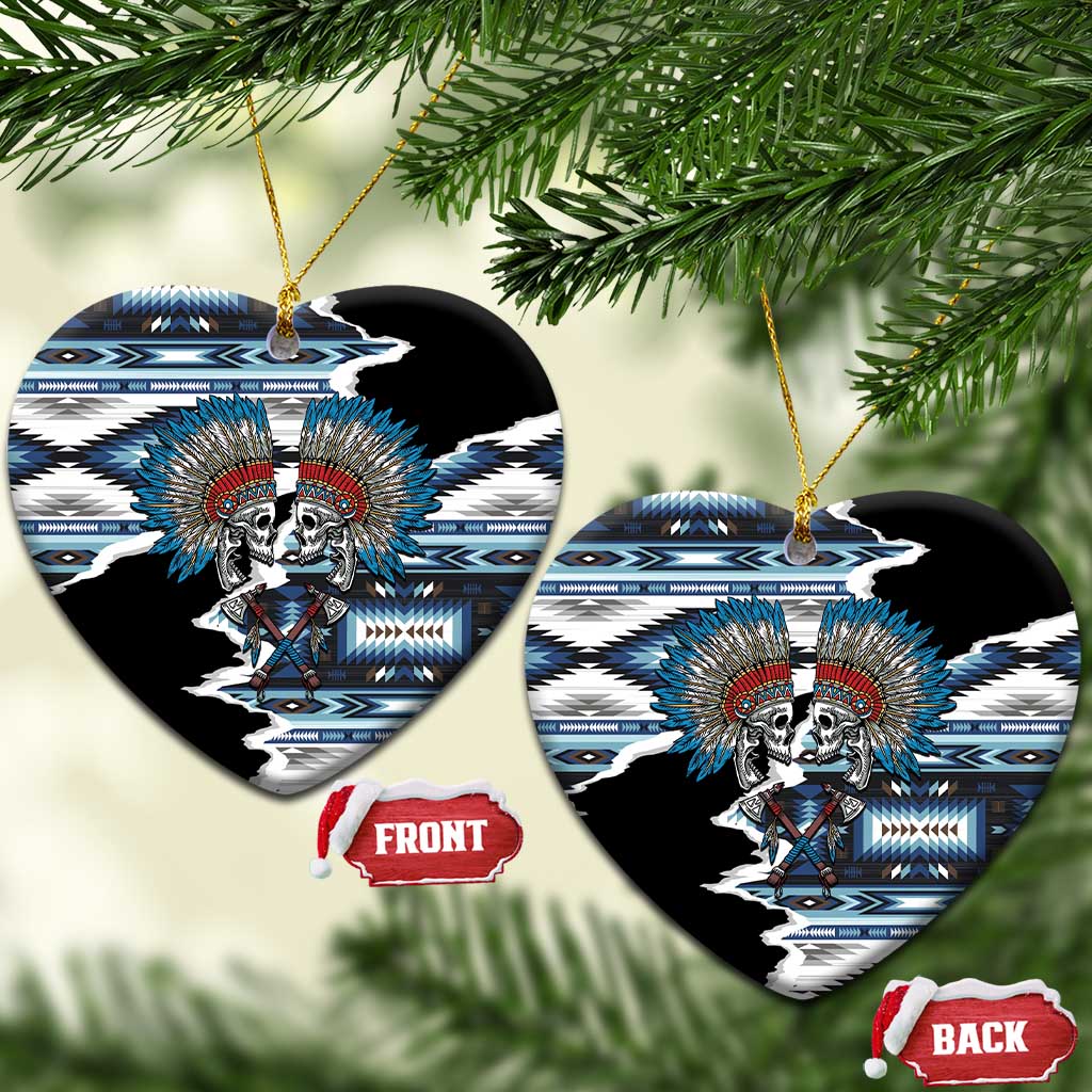 Native American Chief Skull With Axe Ceramic Ornament - Polynesian Pride