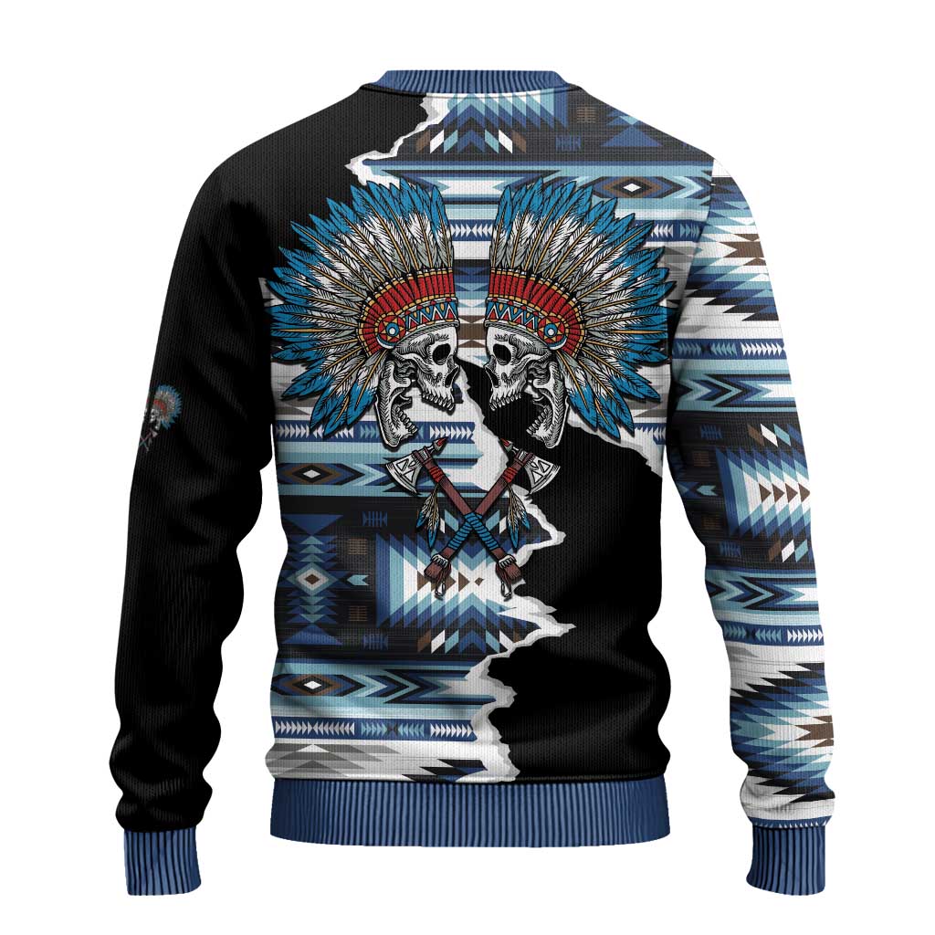 Native American Chief Skull With Axe Ugly Christmas Sweater - Polynesian Pride