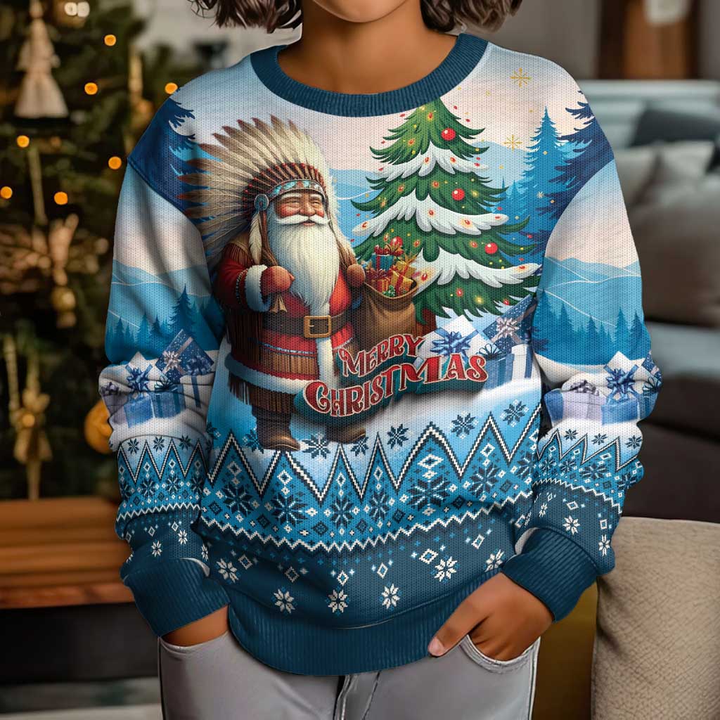 Personalized Native American Santa Claus Kid Ugly Christmas Sweater Merry Christmas 2025 - Polynesian Pride