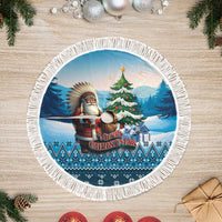 Native American Santa Claus Tree Skirt Merry Christmas 2025 LT01 Fringed Blue - Polynesian Pride