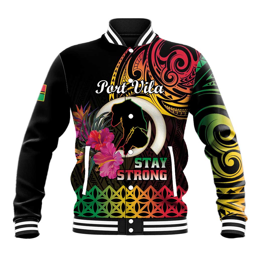 Personalised Vanuatu Port Vila Stay Strong Baseball Jacket Long God Yumi Stanap LT01 Unisex Black - Polynesian Pride
