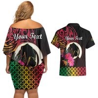 Personalised Vanuatu Port Vila Stay Strong Couples Matching Off Shoulder Short Dress and Hawaiian Shirt Long God Yumi Stanap