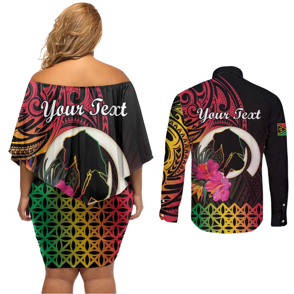 Personalised Vanuatu Port Vila Stay Strong Couples Matching Off Shoulder Short Dress and Long Sleeve Button Shirt Long God Yumi Stanap