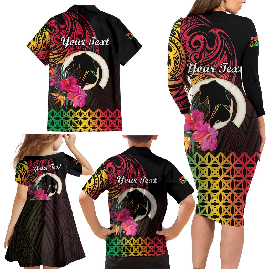 Personalised Vanuatu Port Vila Stay Strong Family Matching Long Sleeve Bodycon Dress and Hawaiian Shirt Long God Yumi Stanap LT01 - Polynesian Pride