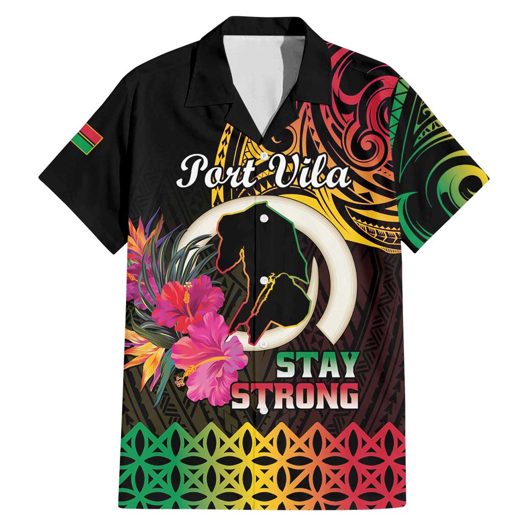 Personalised Vanuatu Port Vila Stay Strong Family Matching Mermaid Dress and Hawaiian Shirt Long God Yumi Stanap LT01 Dad's Shirt - Short Sleeve Black - Polynesian Pride