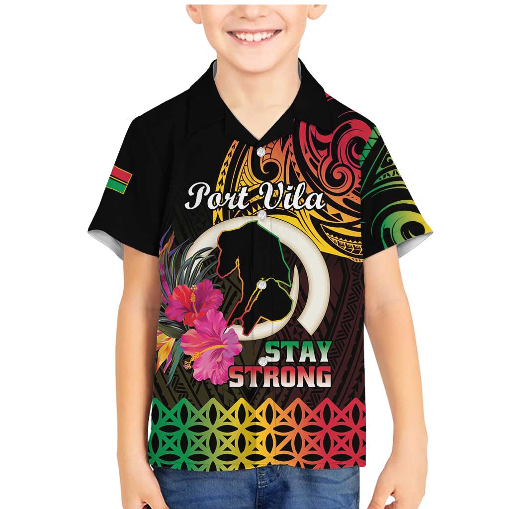 Personalised Vanuatu Port Vila Stay Strong Family Matching Mermaid Dress and Hawaiian Shirt Long God Yumi Stanap LT01 Son's Shirt Black - Polynesian Pride