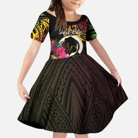 Personalised Vanuatu Port Vila Stay Strong Family Matching Off Shoulder Maxi Dress and Hawaiian Shirt Long God Yumi Stanap LT01 Daughter's Dress Black - Polynesian Pride