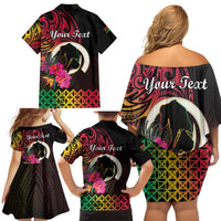 Personalised Vanuatu Port Vila Stay Strong Family Matching Off Shoulder Short Dress and Hawaiian Shirt Long God Yumi Stanap LT01 - Polynesian Pride