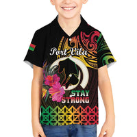 Personalised Vanuatu Port Vila Stay Strong Family Matching Off Shoulder Short Dress and Hawaiian Shirt Long God Yumi Stanap LT01 Son's Shirt Black - Polynesian Pride