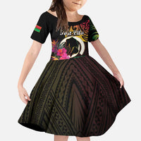 Personalised Vanuatu Port Vila Stay Strong Family Matching Summer Maxi Dress and Hawaiian Shirt Long God Yumi Stanap LT01 Daughter's Dress Black - Polynesian Pride