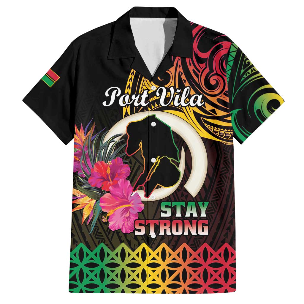 Personalised Vanuatu Port Vila Stay Strong Family Matching Summer Maxi Dress and Hawaiian Shirt Long God Yumi Stanap LT01 Dad's Shirt - Short Sleeve Black - Polynesian Pride