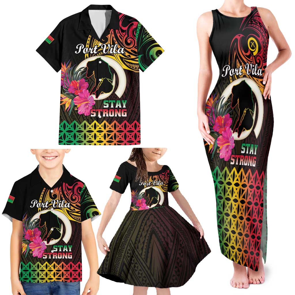 Personalised Vanuatu Port Vila Stay Strong Family Matching Tank Maxi Dress and Hawaiian Shirt Long God Yumi Stanap LT01 - Polynesian Pride