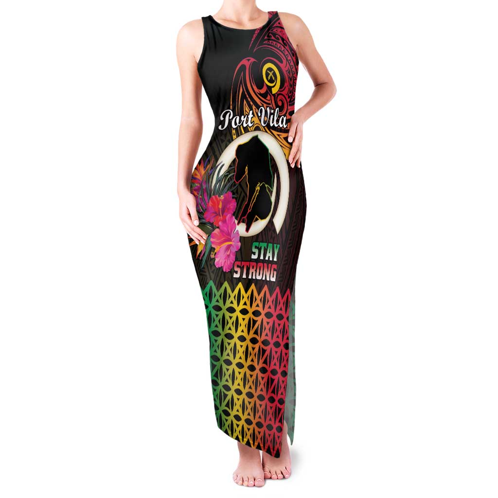 Personalised Vanuatu Port Vila Stay Strong Family Matching Tank Maxi Dress and Hawaiian Shirt Long God Yumi Stanap LT01 Mom's Dress Black - Polynesian Pride
