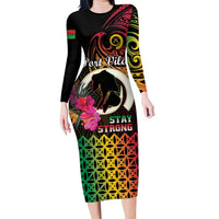 Personalised Vanuatu Port Vila Stay Strong Long Sleeve Bodycon Dress Long God Yumi Stanap LT01 Long Dress Black - Polynesian Pride
