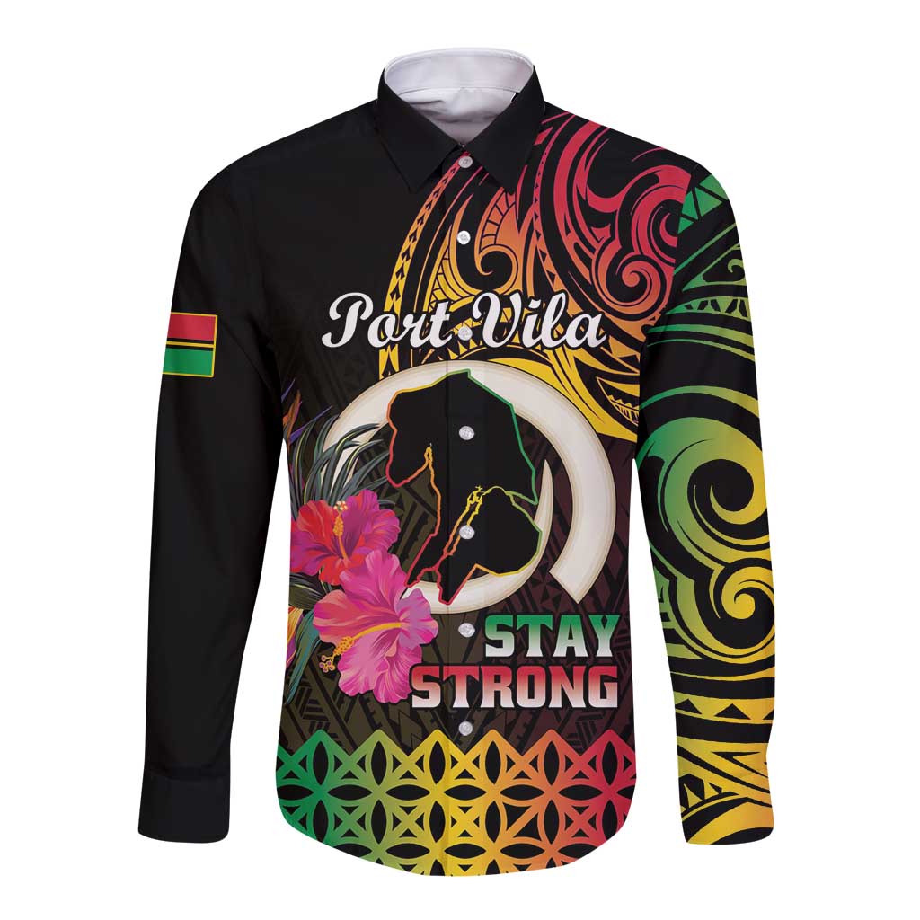 Personalised Vanuatu Port Vila Stay Strong Long Sleeve Button Shirt Long God Yumi Stanap