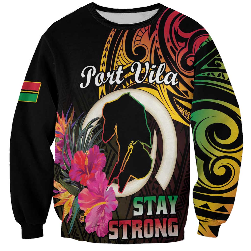 Personalised Vanuatu Port Vila Stay Strong Sweatshirt Long God Yumi Stanap LT01 Unisex Black - Polynesian Pride