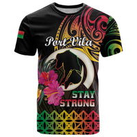 Personalised Vanuatu Port Vila Stay Strong T Shirt Long God Yumi Stanap LT01 Black - Polynesian Pride