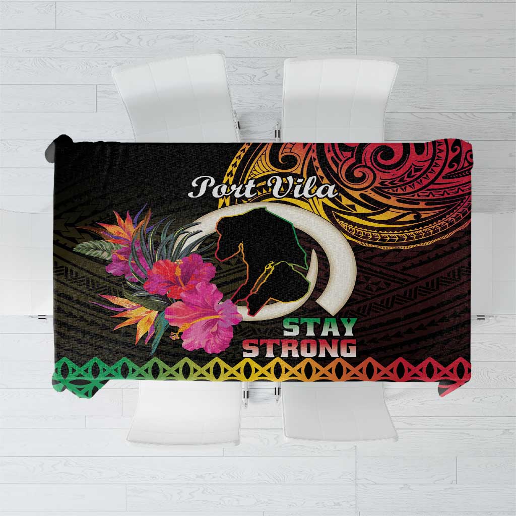 Vanuatu Port Vila Stay Strong Tablecloth Long God Yumi Stanap LT01 Black - Polynesian Pride