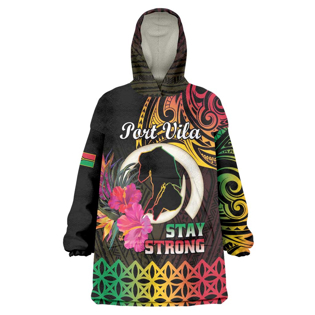 Personalised Vanuatu Port Vila Stay Strong Wearable Blanket Hoodie Long God Yumi Stanap