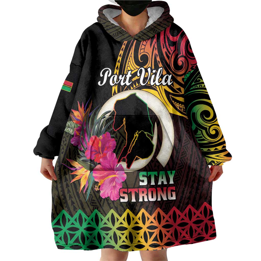 Personalised Vanuatu Port Vila Stay Strong Wearable Blanket Hoodie Long God Yumi Stanap